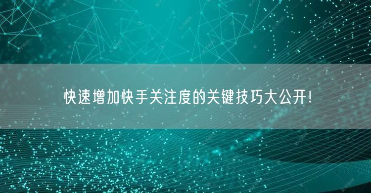 快速增加快手关注度的关键技巧大公开！